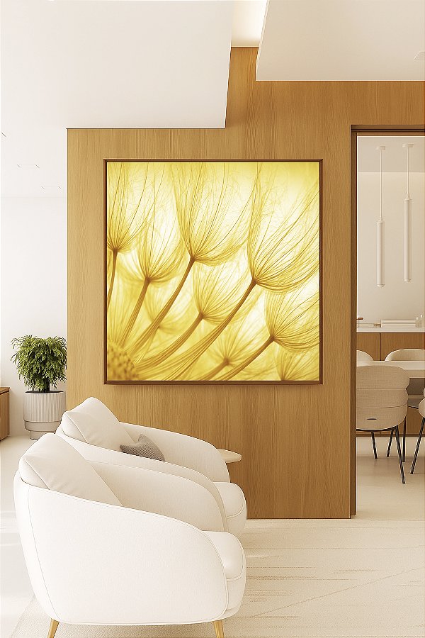 Quadro Quadrado Dente de Leão Planta Flor Reflexos do Sol Natureza Paisagem Canvas Moldura