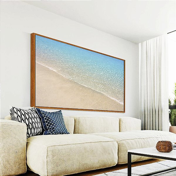 Quadro Horizontal Praia Tropical Água Cristalina Calmaria Mar Azul Canvas Moldura
