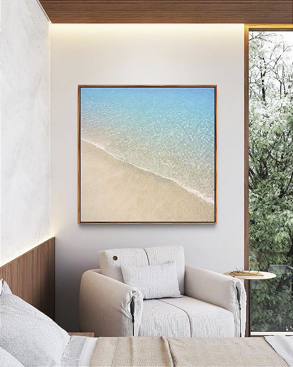 Quadro Quadrado Praia Tropical Água Cristalina Calmaria Mar Azul Canvas Moldura