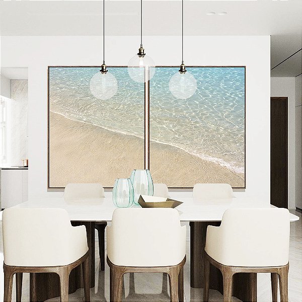Duo de Quadros Praia Tropical Água Cristalina Calmaria Mar Azul Canvas Moldura