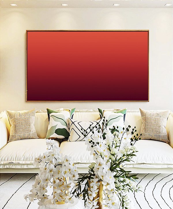 Quadro Horizontal Abstrato Degradê Vinho Vermelho Tijolo Canvas Moldura