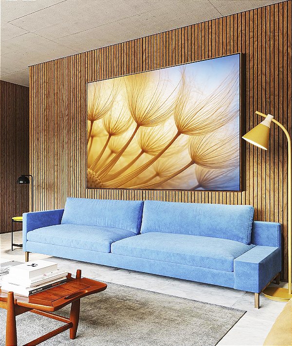 Quadro Horizontal Planta Dente-de-leão Azul Luzes Flor Canvas Moldura