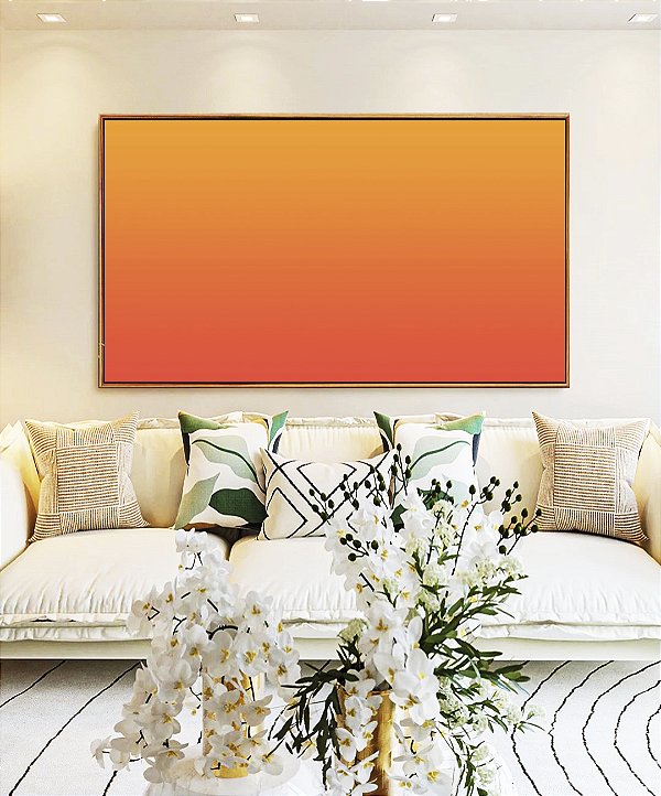 Quadro Horizontal Abstrato Degradê Coral Laranja Tangerina Canvas Moldura