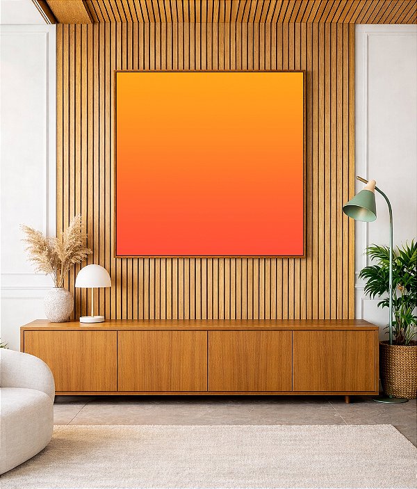 Quadro Quadrado Abstrato Degradê Coral Laranja Tangerina Canvas Moldura