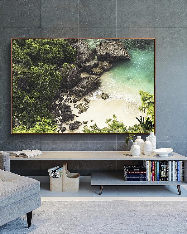 Quadro Horizontal Mar Turquesa em Praia Pedras Floresta Natureza Paisagem Canvas Moldura