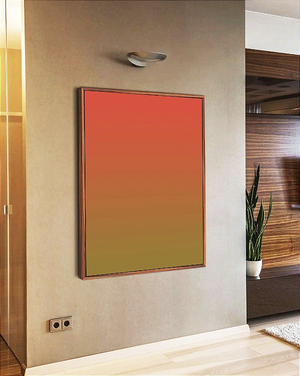 Quadro Vertical Abstrato Degrade Laranja Verde Oliva Canvas Moldura