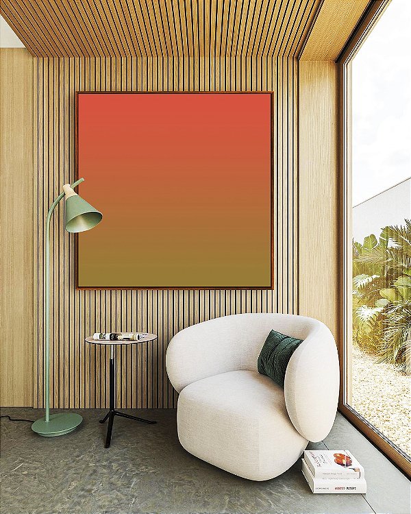 Quadro Quadrado Abstrato Degrade Laranja Verde Oliva Canvas Moldura