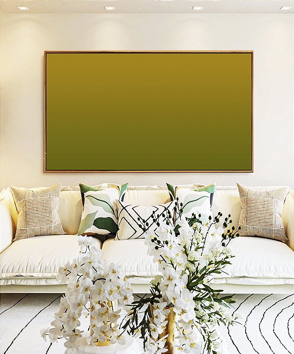 Quadro Horizontal Abstrato Degradê Amarelo Mostarda Verde Oliva Canvas Moldura