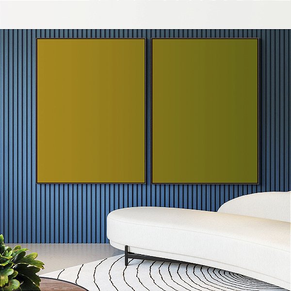 Duo de Quadros Abstrato Degradê Amarelo Mostarda Verde Oliva Canvas Moldura