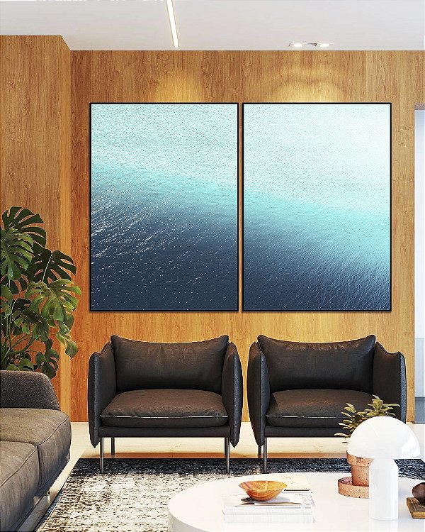 Duo de Quadros Mar Azul Turquesa Cristalino Natureza Canvas Moldura