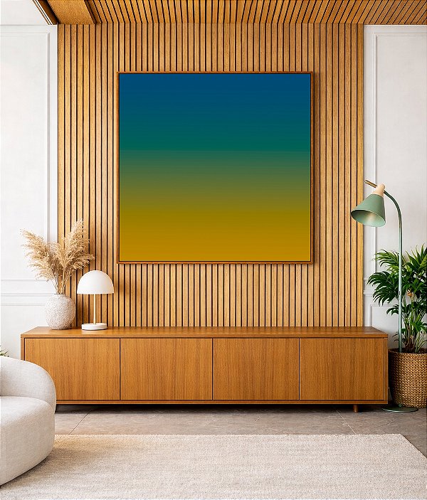 Quadro Quadrado Abstrato Degrade Azul Petróleo Verde Amarelo Canvas Moldura