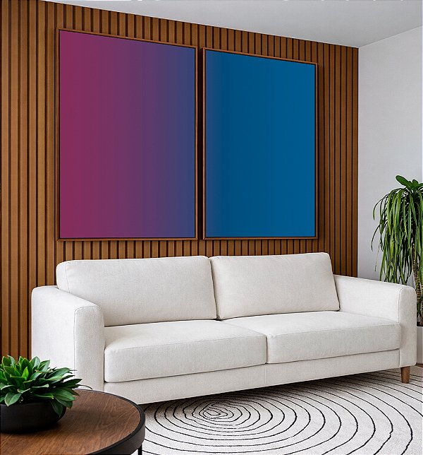Duo de Quadros Abstrato Degradê Roxo Rosa Violeta Azul Marinho Canvas Moldura