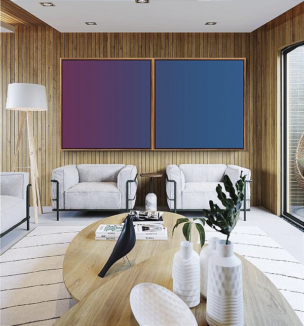 Duo de Quadros Quadrados Abstrato Degradê Roxo Rosa Violeta Azul Marinho Canvas Moldura