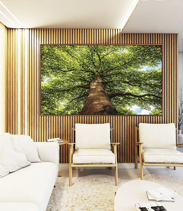 Quadro Horizontal Paisagem Árvore Folhas Verdes Floresta Natureza Céu Azul Canvas Moldura