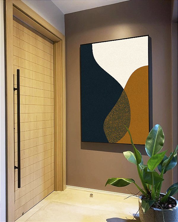 Quadro Vertical Abstrato Minimalista Azul Amarelo Dourado Canvas Moldura