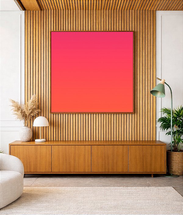 Quadro Quadrado Abstrato Degradê Rosa Produndo Laranja Canvas Moldura