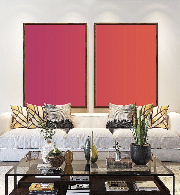 Duo de Quadros Abstrato Degradê Rosa Produndo Laranja Canvas Moldura