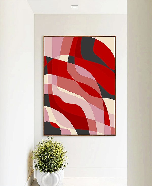 Quadro Vertical Abstrato Mosaico Rosa Vermelho Carmim Canvas Moldura