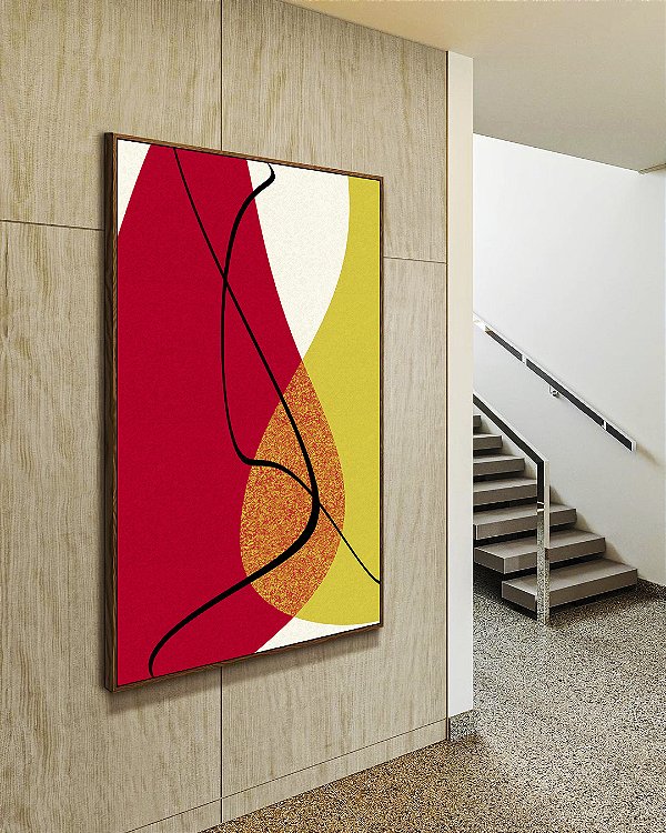 Quadro Vertical Abstrato Minimalista Laranja Tangerina Verde Limão Canvas Moldura