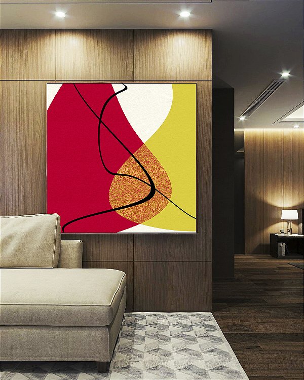 Quadro Quadrado Abstrato Minimalista Laranja Tangerina Verde Limão Canvas Moldura