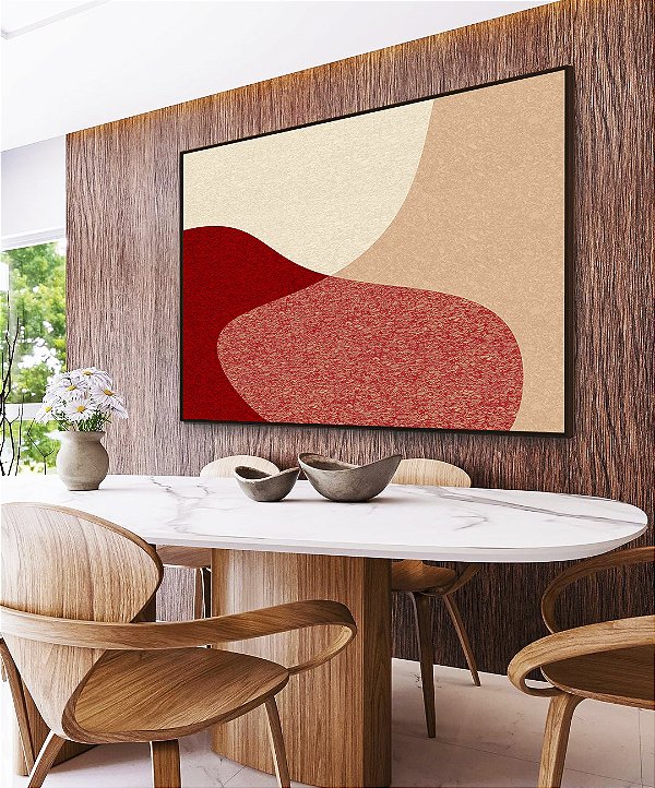 Quadro Horizontal Abstrato Minimalista Rosa Salmão Vermelho Borbô Canvas Moldura