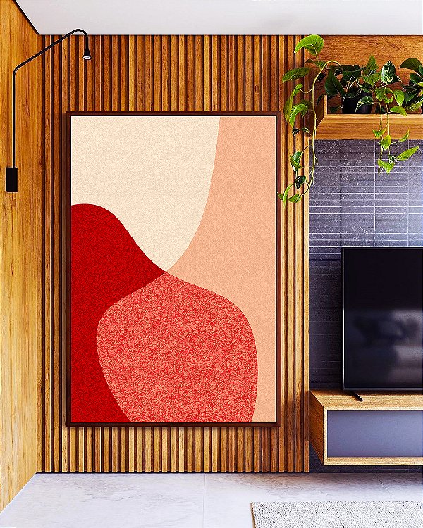 Quadro Vertical Abstrato Minimalista Rosa Salmão Vermelho Borbô Canvas Moldura