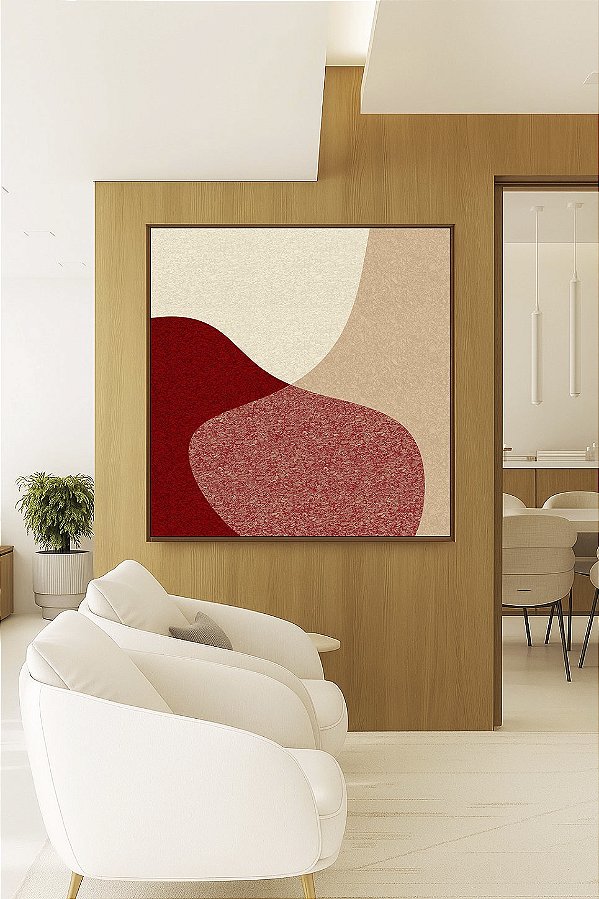 Quadro Quadrado Abstrato Minimalista Rosa Salmão Vermelho Borbô Canvas Moldura