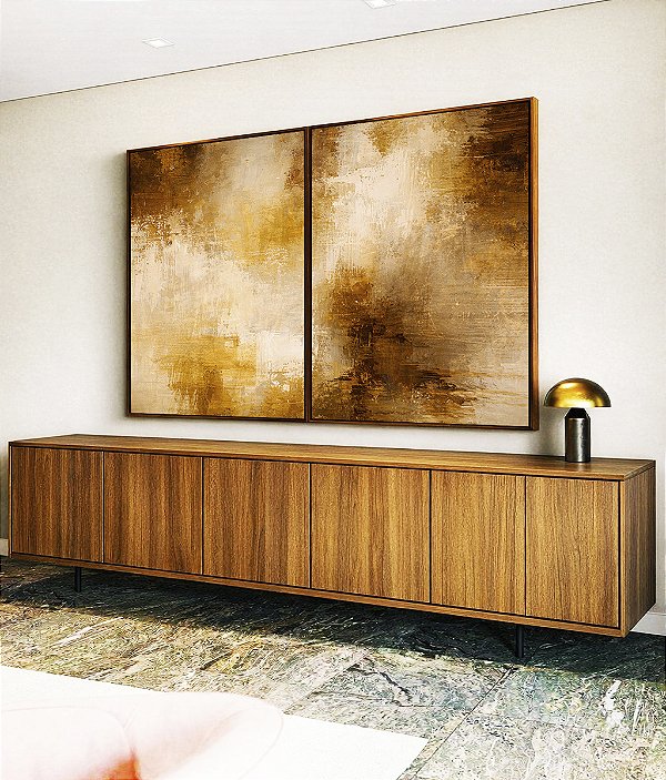 Duo de Quadros Abstrato Bronze Marrom Caramelo Efeito Concreto Canvas Moldura