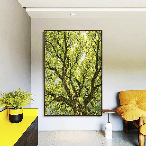 Quadro Vertical Copa de Árvore Verde Natureza Paisagem Luz Solar Canvas Moldura