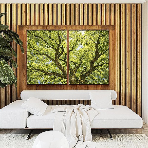 Duo de Quadros Copa de Árvore Verde Natureza Paisagem Luz Solar Canvas Moldura