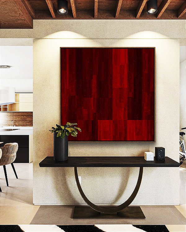 Quadro Quadrado Abstrato Tons de Vermelho Carmim Bordô Canvas Moldura