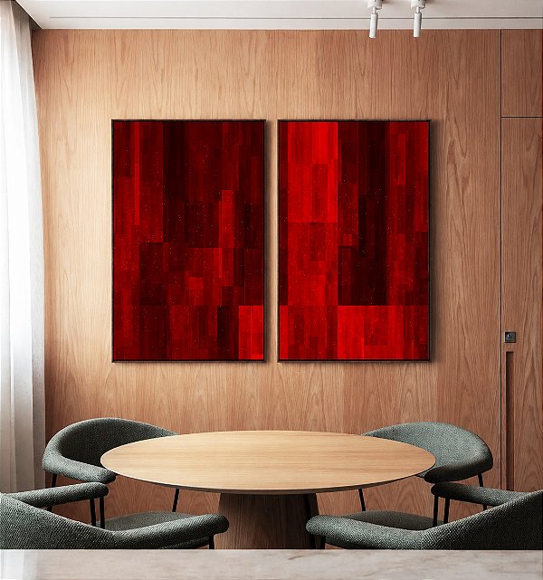 Duo de Quadros Abstrato Tons de Vermelho Carmim Bordô Canvas Moldura