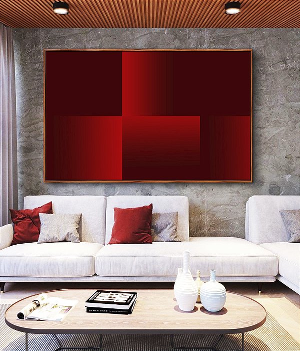 Quadro Horizontal Abstrato Geométrico Degradê Vermelho Intenso Canvas Moldura