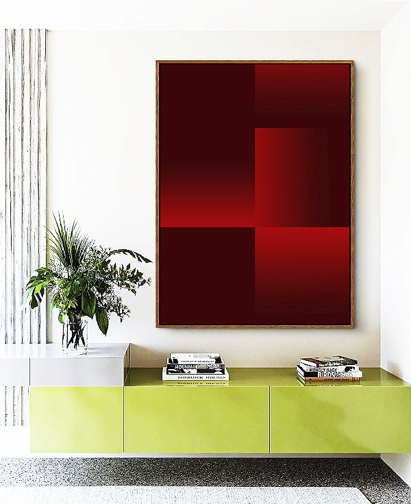 Quadro Vertical Abstrato Geométrico Degradê Vermelho Intenso Canvas Moldura