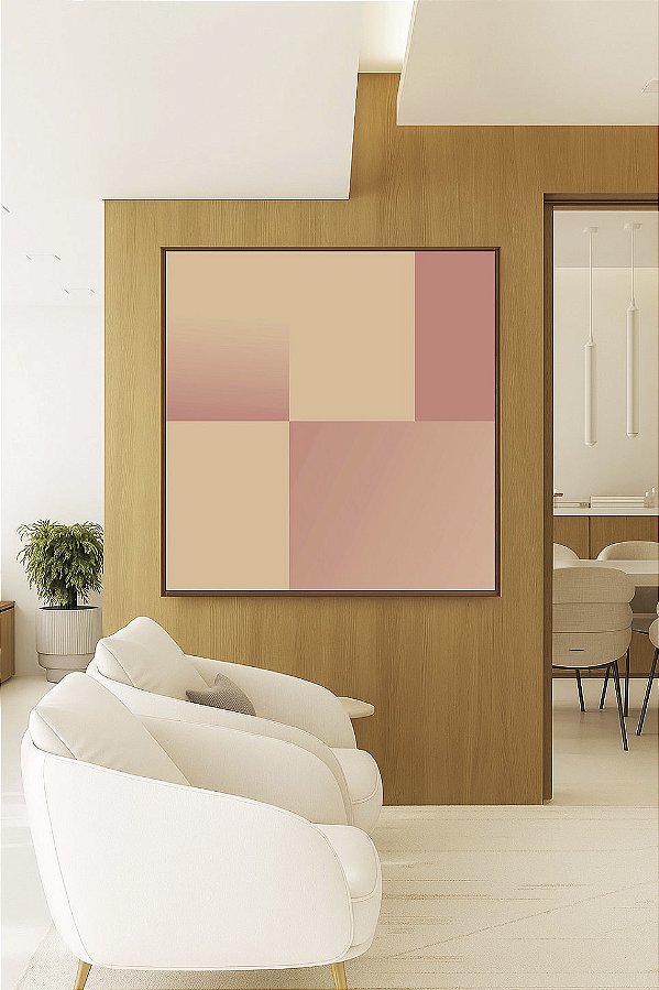Quadro Quadrado Abstrato Geométrico Degradê Rosa Pêssego Salmão Canvas Moldura