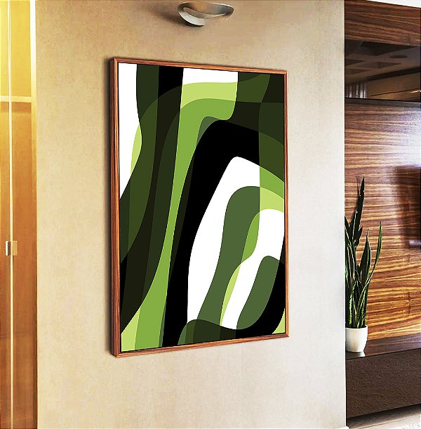 Quadro Vertical Abstrato Mosaico Verde Floresta Limão Canvas Moldura