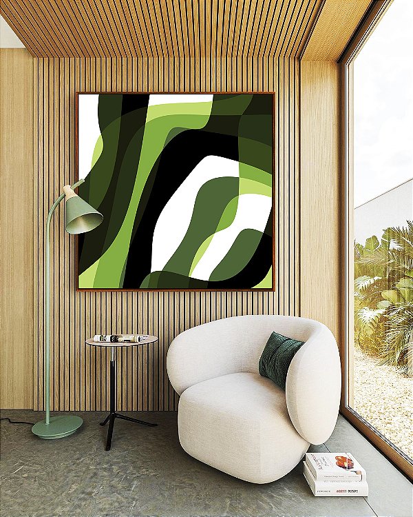 Quadro Quadrado Abstrato Mosaico Verde Floresta Limão Canvas Moldura