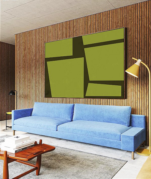 Quadro Horizontal Abstrato Minimalista Geométrico Verde Oliva Marrom Canvas Moldura