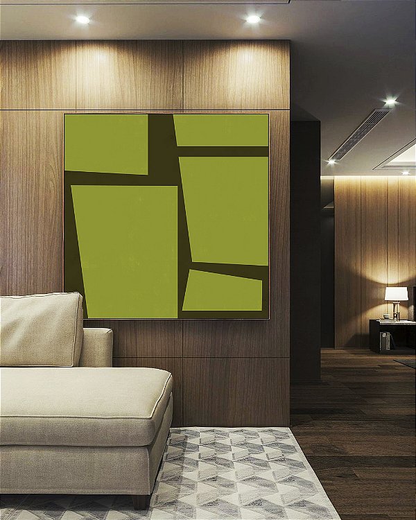 Quadro Quadrado Abstrato Minimalista Geométrico Verde Oliva Marrom Canvas Moldura