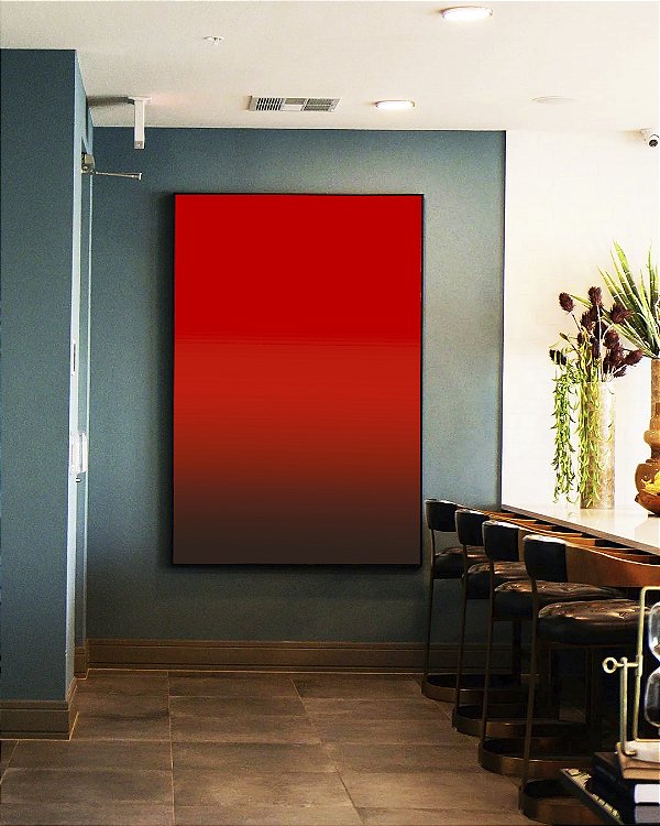 Quadro Vertical Abstrato Degradê Vermelho Intenso Escuro e Vivo Canvas Moldura