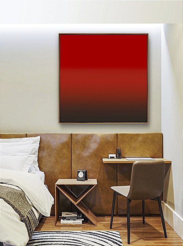 Quadro Quadrado Abstrato Degradê Vermelho Intenso Escuro e Vivo Canvas Moldura