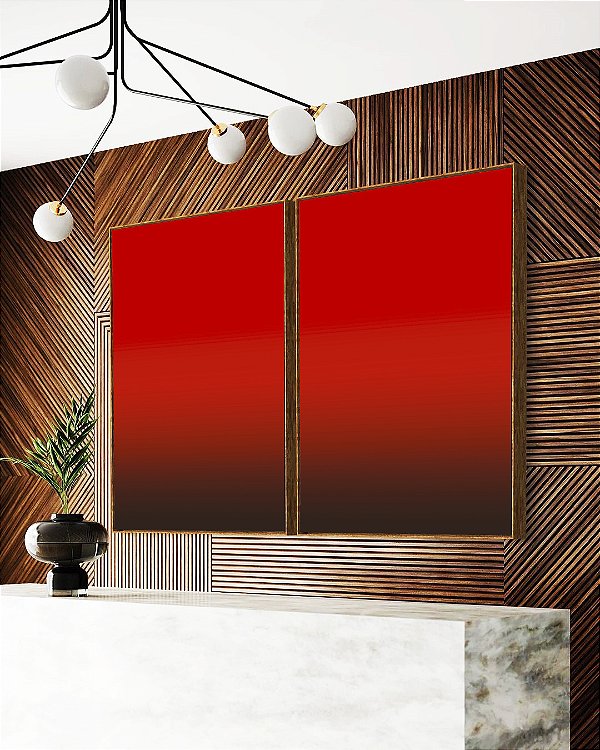 Duo de Quadros Abstrato Degradê Vermelho Intenso Escuro e Vivo Canvas Moldura