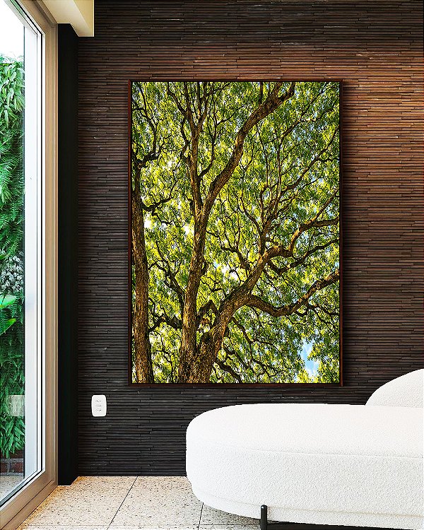 Quadro Vertical Copa das Árvores Galhos Luz Natural Paisagem Canvas Moldura