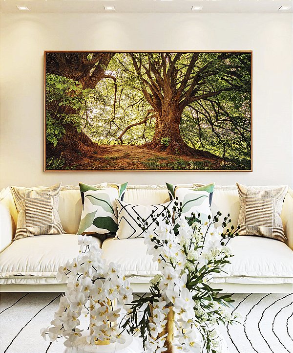 Quadro Horizontal Árvores Iluminadas Douradas Floresta Paisagem Natureza Canvas Moldura