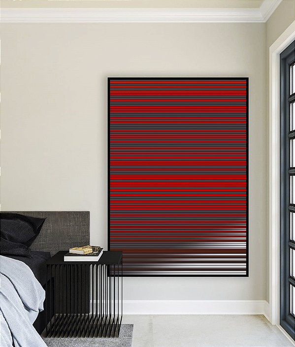 Quadro Vertical Abstrato Listras Vermelho Carmim Cinza Prateado Canvas Moldura