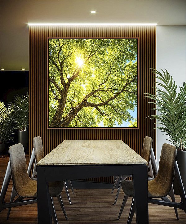 Quadro Quadrado Copa da Árvore Luz do Sol Céu Azul Natureza Canvas Moldura