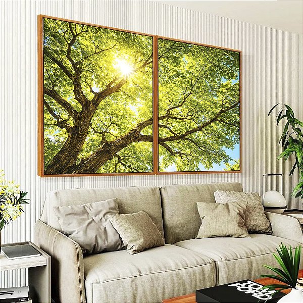 Duo de Quadros Copa da Árvore Luz do Sol Céu Azul Natureza Canvas Moldura