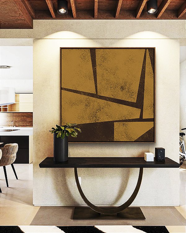 Quadro Quadrado Abstrato Geométrico Minimalista Textura Ocre Marrom Canvas Moldura
