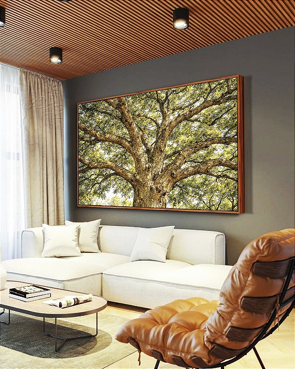 Quadro Horizontal Árvore Majestosa Folhagem Verde Luz Dourada Natureza Canvas Moldura