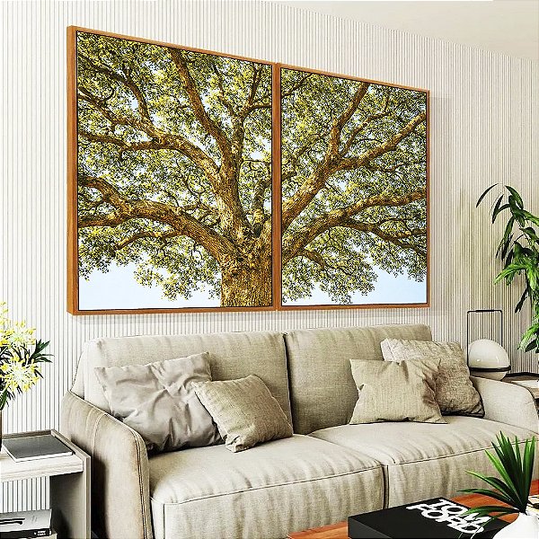 Duo de Quadros Paisagem Copa de Árvore iluminada Natureza Canvas Moldura